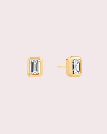 Bezel Emerald Lab-Diamond Studs - ZM Fine Jewelry