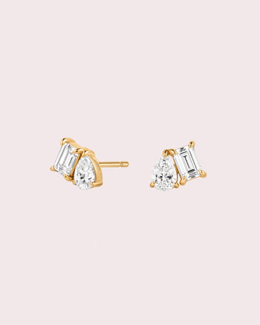 Emerald & Pear Two-Stone Lab-Diamond Studs - ZM Fine Jewelry