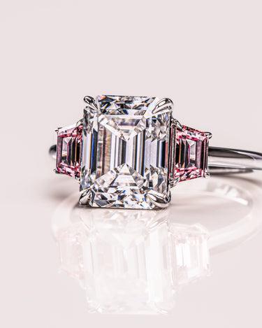 Rhonda - Emerald & Sapphire Trapezoid (Pink) - Zen Moissanite